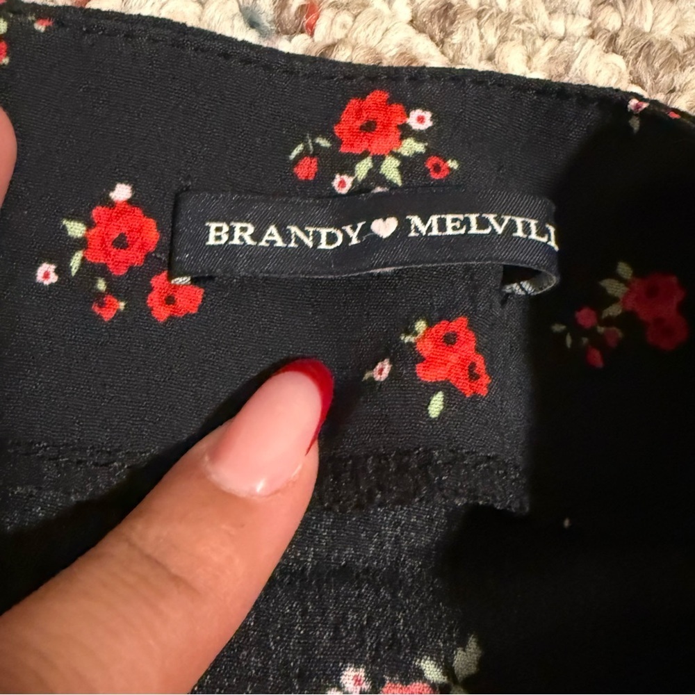 Brandy Melville Floral Black Red Clare Mini Skirt - Picture 5 of 7